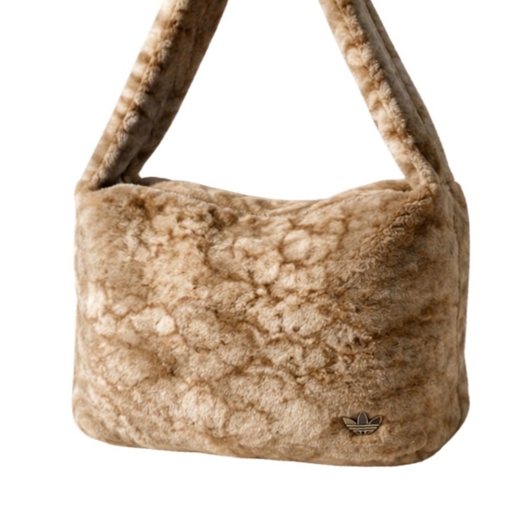 Adidas Originals Faux Fur Teddy Tote Y2K Cardboard Taupe NWT JY2568 Shopper Bag